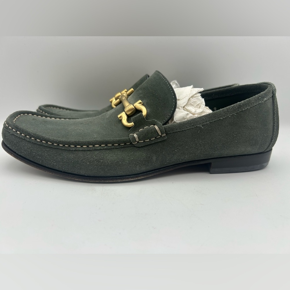 Salvatore Ferragamo Gancini Bit Loafers Men's US 9 D Green Suede Leather Gold - Picture 16 of 16